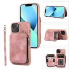 For iPhone 14 Plus Zipper Card Bag Back Cover Phone Case(Pink) - 1