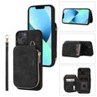 For iPhone 14 Plus Zipper Card Bag Back Cover Phone Case(Black) - 1