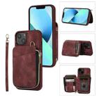 For iPhone 13 Zipper Card Bag Back Cover Phone Case(Wine Red) - 1