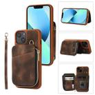 For iPhone 13 Zipper Card Bag Back Cover Phone Case(Brown) - 1