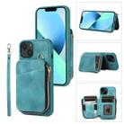 For iPhone 13 Zipper Card Bag Back Cover Phone Case(Turquoise) - 1