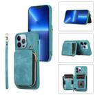 For iPhone 13 Pro Zipper Card Bag Back Cover Phone Case(Turquoise) - 1