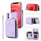 For iPhone 12 Zipper Card Bag Back Cover Phone Case(Purple) - 1
