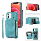 For iPhone 12 Zipper Card Bag Back Cover Phone Case(Turquoise) - 1