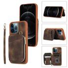 For iPhone 12 Pro Zipper Card Bag Back Cover Phone Case(Brown) - 1