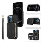 For iPhone 12 Pro Zipper Card Bag Back Cover Phone Case(Black) - 1