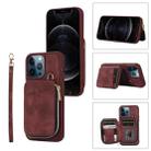 For iPhone 12 Pro Max Zipper Card Bag Back Cover Phone Case(Wine Red) - 1