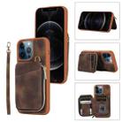 For iPhone 12 Pro Max Zipper Card Bag Back Cover Phone Case(Brown) - 1