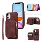 For iPhone 11 Zipper Card Bag Back Cover Phone Case(Wine Red) - 1