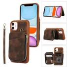 For iPhone 11 Zipper Card Bag Back Cover Phone Case(Brown) - 1