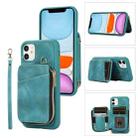 For iPhone 11 Zipper Card Bag Back Cover Phone Case(Turquoise) - 1