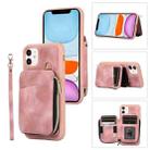 For iPhone 11 Zipper Card Bag Back Cover Phone Case(Pink) - 1