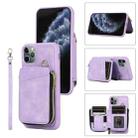 For iPhone 11 Pro Zipper Card Bag Back Cover Phone Case(Purple) - 1