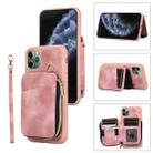 For iPhone 11 Pro Zipper Card Bag Back Cover Phone Case(Pink) - 1