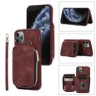 For iPhone 11 Pro Max Zipper Card Bag Back Cover Phone Case(Wine Red) - 1