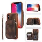 For iPhone X / XS Zipper Card Bag Back Cover Phone Case(Brown) - 1