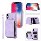For iPhone X / XS Zipper Card Bag Back Cover Phone Case(Purple) - 1