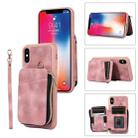 For iPhone X / XS Zipper Card Bag Back Cover Phone Case(Pink) - 1