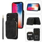 For iPhone X / XS Zipper Card Bag Back Cover Phone Case(Black) - 1