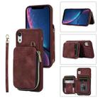 For iPhone XR Zipper Card Bag Back Cover Phone Case(Wine Red) - 1