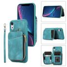 For iPhone XR Zipper Card Bag Back Cover Phone Case(Turquoise) - 1