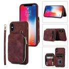 For iPhone XS Max Zipper Card Bag Back Cover Phone Case(Wine Red) - 1