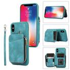 For iPhone XS Max Zipper Card Bag Back Cover Phone Case(Turquoise) - 1