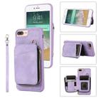 For iPhone SE 2022 / 2020 / 8 / 7 Zipper Card Bag Back Cover Phone Case(Purple) - 1