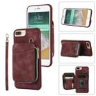 For iPhone 8 Plus / 7 Plus Zipper Card Bag Back Cover Phone Case(Wine Red) - 1