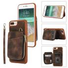 For iPhone 8 Plus / 7 Plus Zipper Card Bag Back Cover Phone Case(Brown) - 1