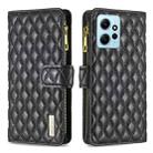 For Xiaomi Redmi Note 12 4G Global Diamond Lattice Zipper Wallet Leather Flip Phone Case(Black) - 1