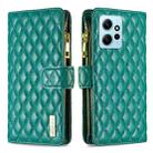 For Xiaomi Redmi Note 12 4G Global Diamond Lattice Zipper Wallet Leather Flip Phone Case(Green) - 1