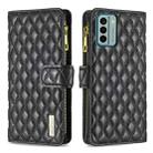 For Nokia G22 Diamond Lattice Zipper Wallet Leather Flip Phone Case(Black) - 1