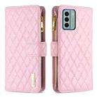 For Nokia G22 Diamond Lattice Zipper Wallet Leather Flip Phone Case(Pink) - 1
