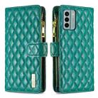 For Nokia G22 Diamond Lattice Zipper Wallet Leather Flip Phone Case(Green) - 1