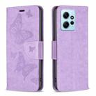 For Xiaomi Redmi Note 12 4G Global Two Butterflies Embossing Leather Phone Case(Purple) - 1