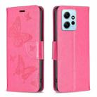 For Xiaomi Redmi Note 12 4G Global Two Butterflies Embossing Leather Phone Case(Rose Red) - 1