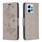 For Xiaomi Redmi Note 12 4G Global Two Butterflies Embossing Leather Phone Case(Grey) - 1