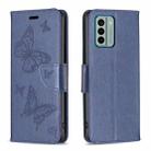 For Nokia G22 Two Butterflies Embossing Leather Phone Case(Blue) - 1