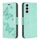 For Samsung Galaxy M14 5G Two Butterflies Embossing Leather Phone Case(Green) - 1