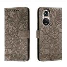 For Honor 50 Lace Flower Embossing Flip Leather Phone Case(Grey) - 1