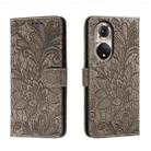 For Honor 50 Pro Lace Flower Embossing Flip Leather Phone Case(Grey) - 1