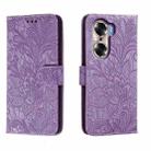 For Honor 60 Lace Flower Embossing Flip Leather Phone Case(Purple) - 1