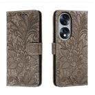 For Honor 70 Lace Flower Embossing Flip Leather Phone Case(Grey) - 1