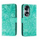 For Honor 70 Lace Flower Embossing Flip Leather Phone Case(Green) - 1