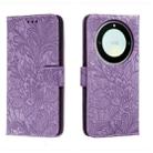 For Honor X40 Lace Flower Embossing Flip Leather Phone Case(Purple) - 1
