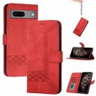 For Google Pixel 7 5G Cubic Skin Feel Flip Leather Phone Case(Red) - 1