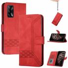 For OPPO A74 4G / F19 Cubic Skin Feel Flip Leather Phone Case(Red) - 1