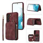 For Samsung Galaxy S23 5G Zipper Card Bag Back Cover Phone Case(Wine Red) - 1