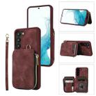 For Samsung Galaxy S23+ 5G Zipper Card Bag Back Cover Phone Case(Wine Red) - 1